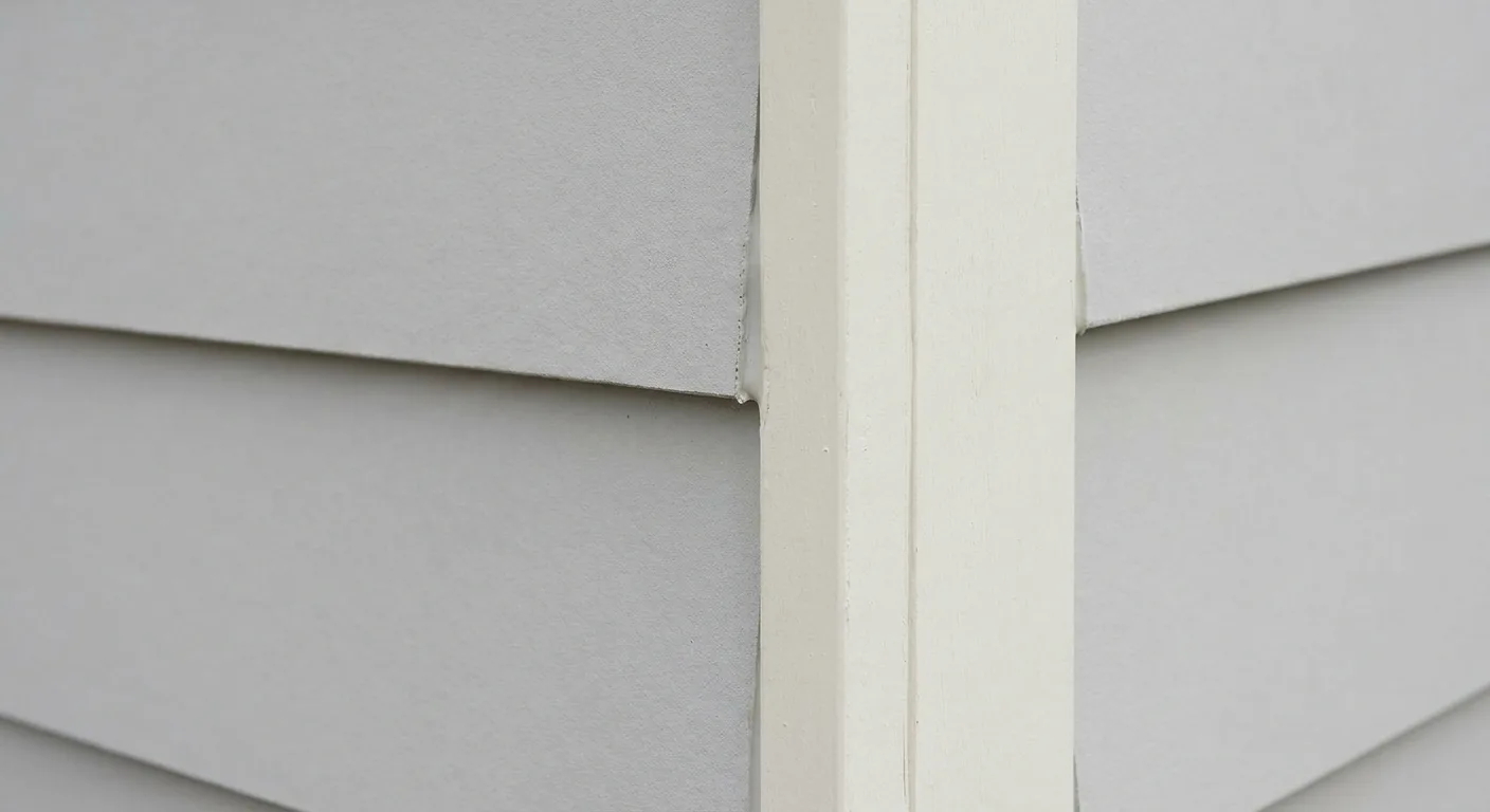 New siding meeting painted trim at a building corner.