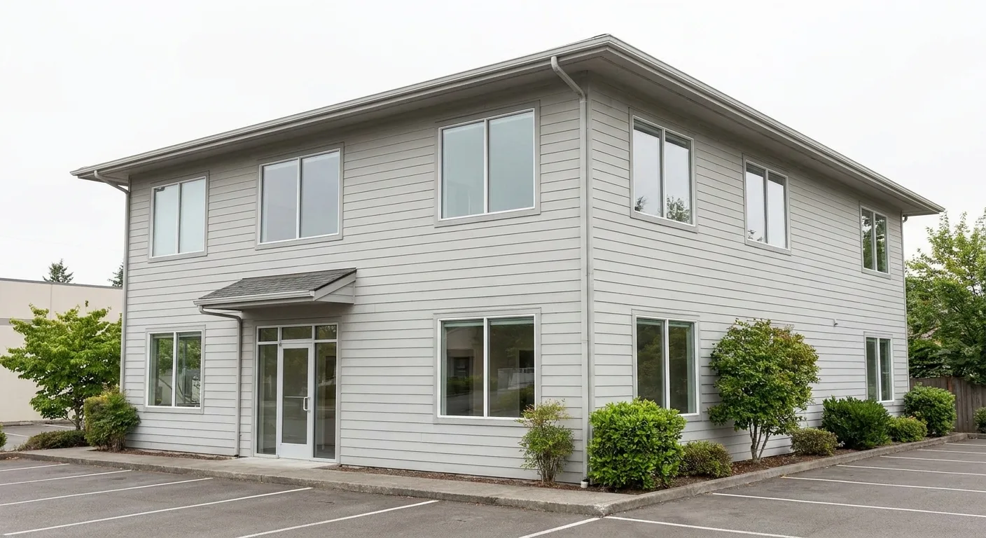 Small commercial building with new siding installed