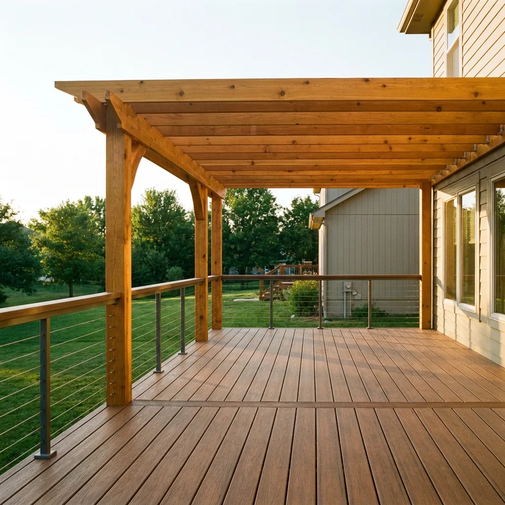 Finished deck and cedar pergola combination on a single-family Kansas home