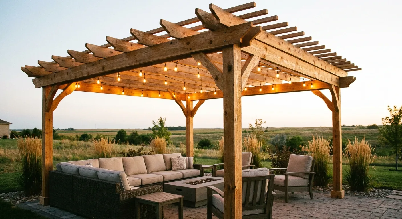 Custom cedar pergola over a backyard patio