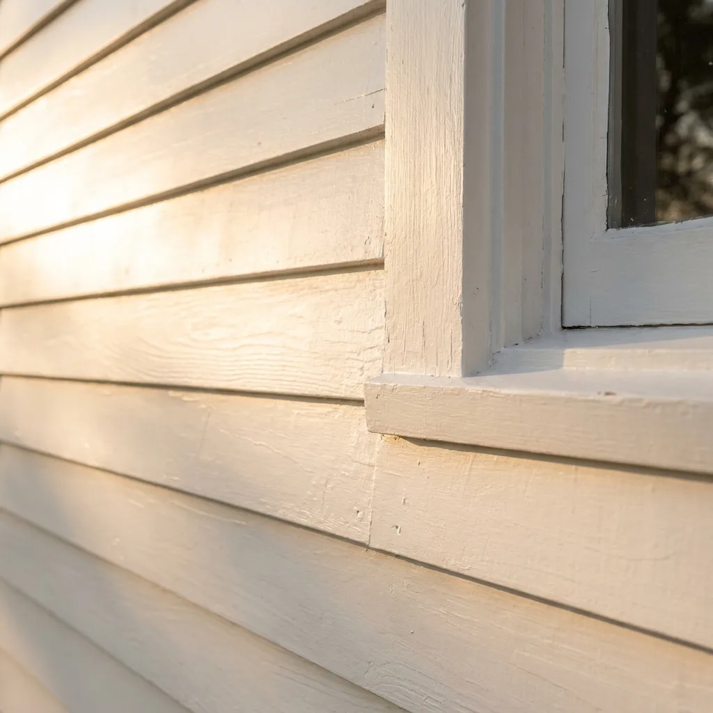 A close view of vinyl siding corner trim and J-channel around a window.