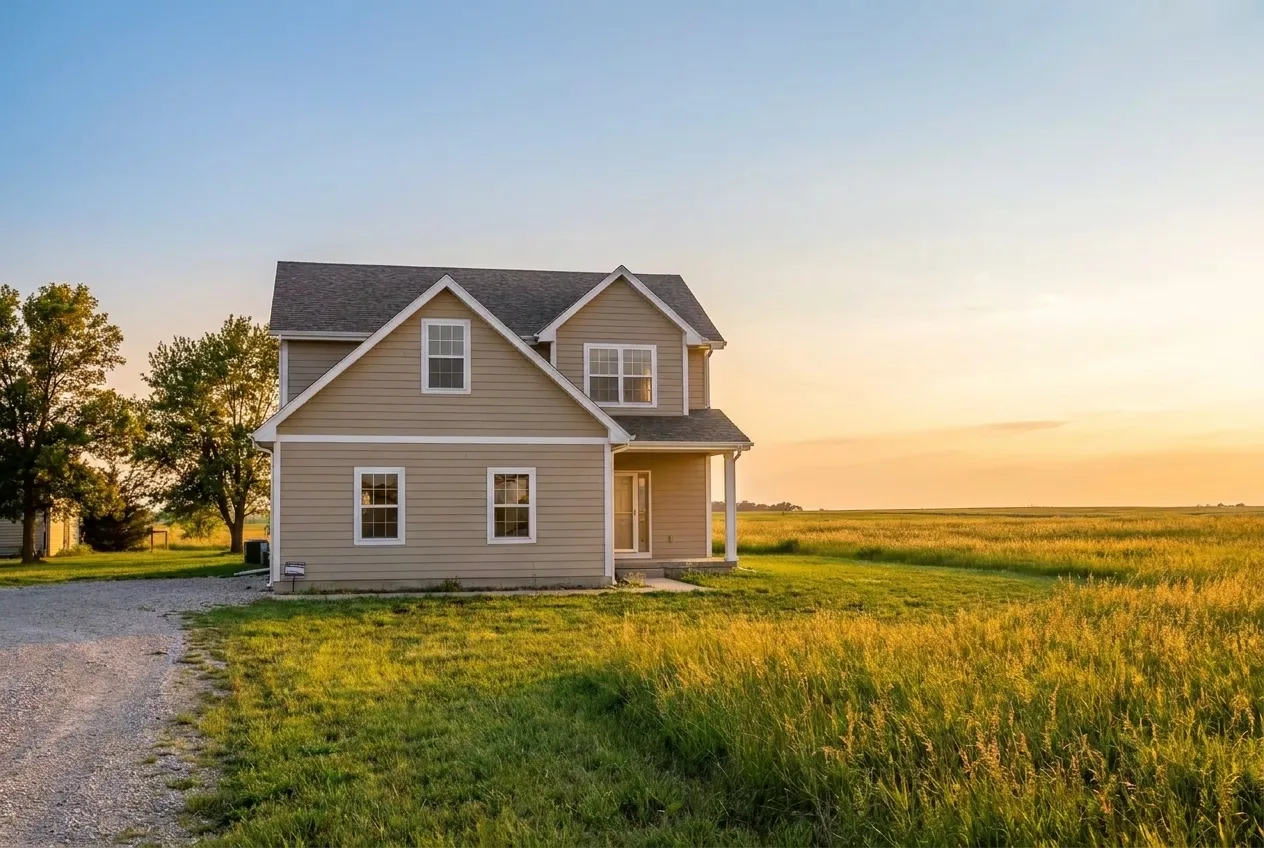 A house finished in new fiber cement siding, photographed from the front corner to show two full elevations.