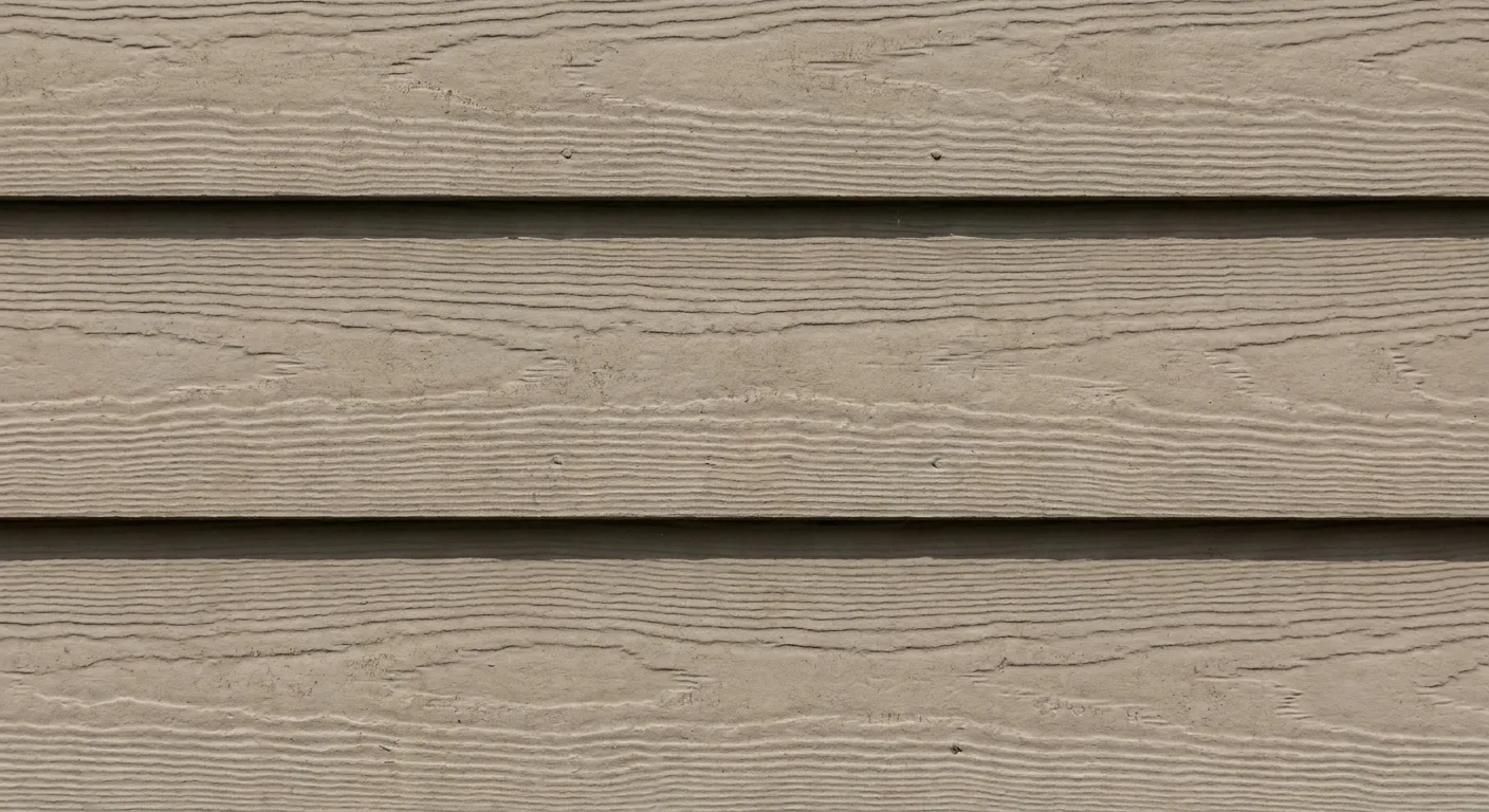 LP SmartSide engineered wood siding installed on a two-story suburban home, showing the surface texture and lap shadow