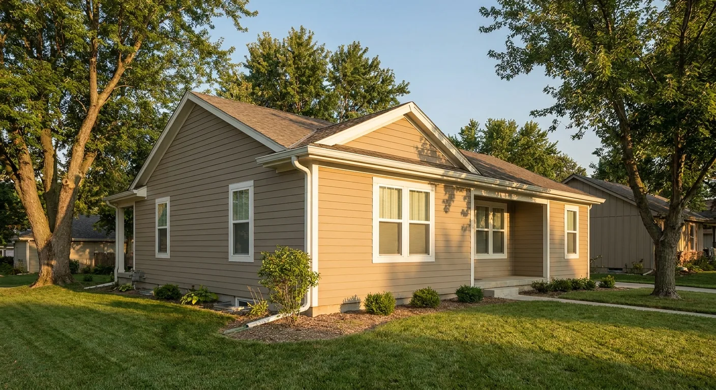 Finished LP SmartSide engineered wood siding on a two-story suburban home