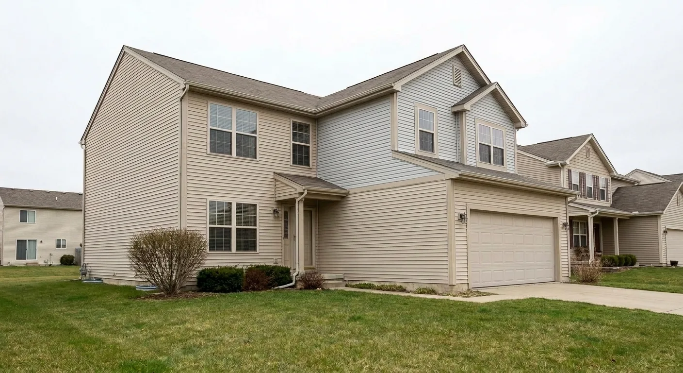 Full-house siding elevation on a suburban home