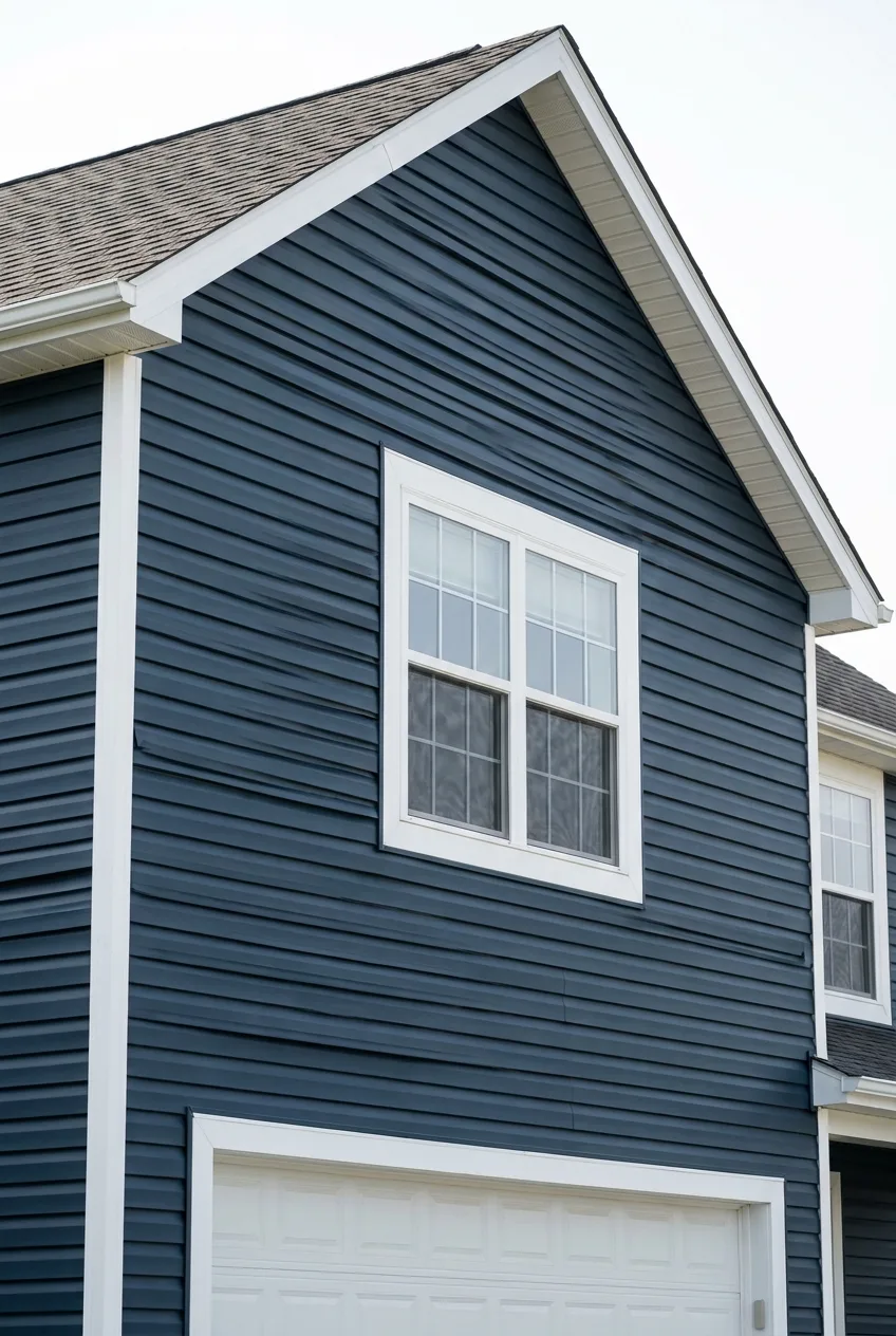 A gable end with new siding installed, showing a clean, straight finish line.